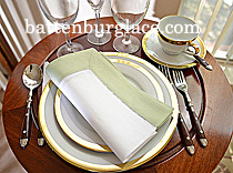 White Hemstitch Diner Napkin with Winter Pear Colored Border - Click Image to Close